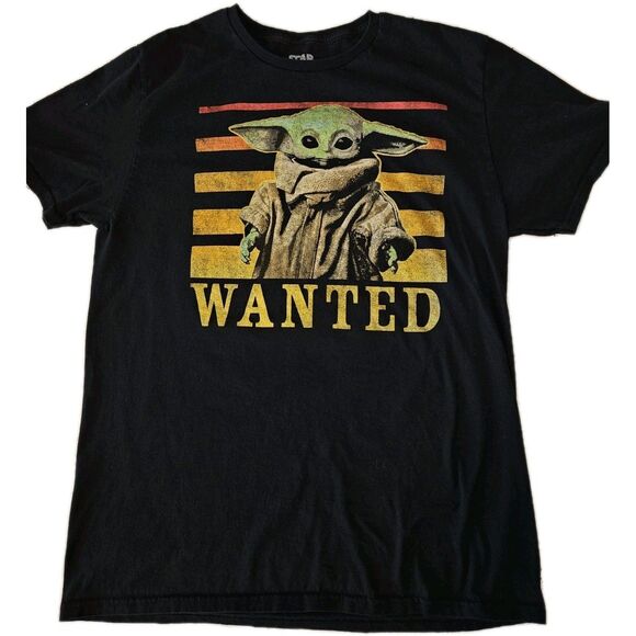Star‎ Wars Baby Yoda Wanted - T-Shirt - Black - Men's Size Large-Mad Engine - Picture 1 of 5